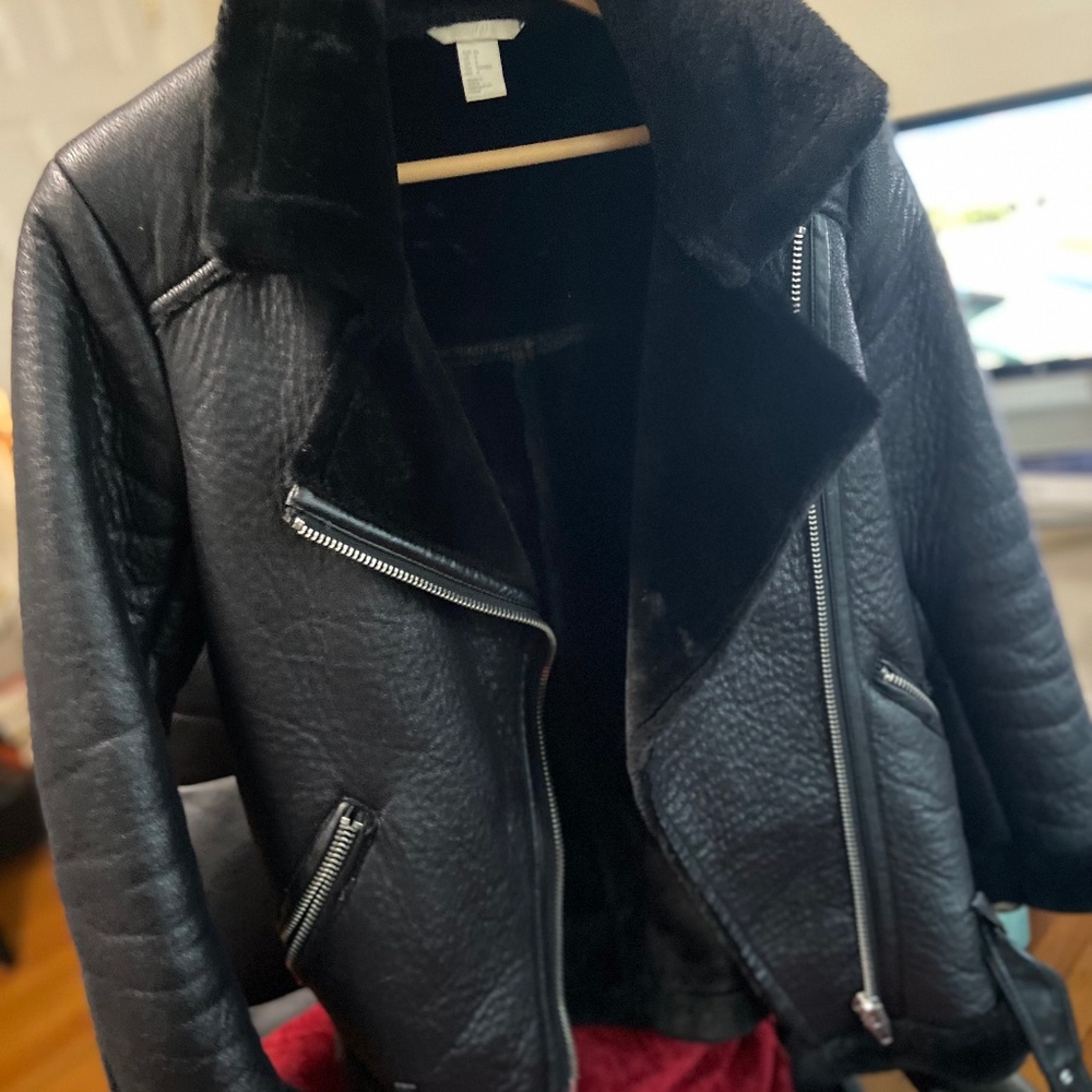H&M Leather Fur Collar Jacket